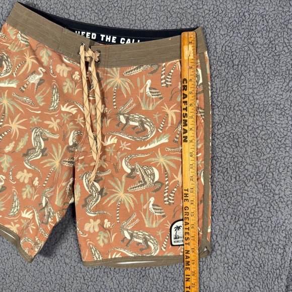 Howler Brothers Alligator Palm Print Board Shorts Mens 33 Swim Trunks Drawstring - Picture 7 of 11